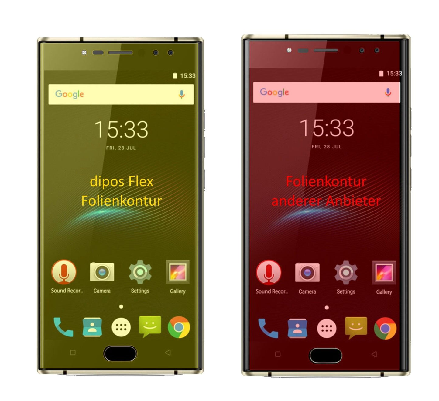 OukitelK3 mit aufgebrachter dipos Displayschutzfolie, glasklare Darstellung ohne Einschränkungen