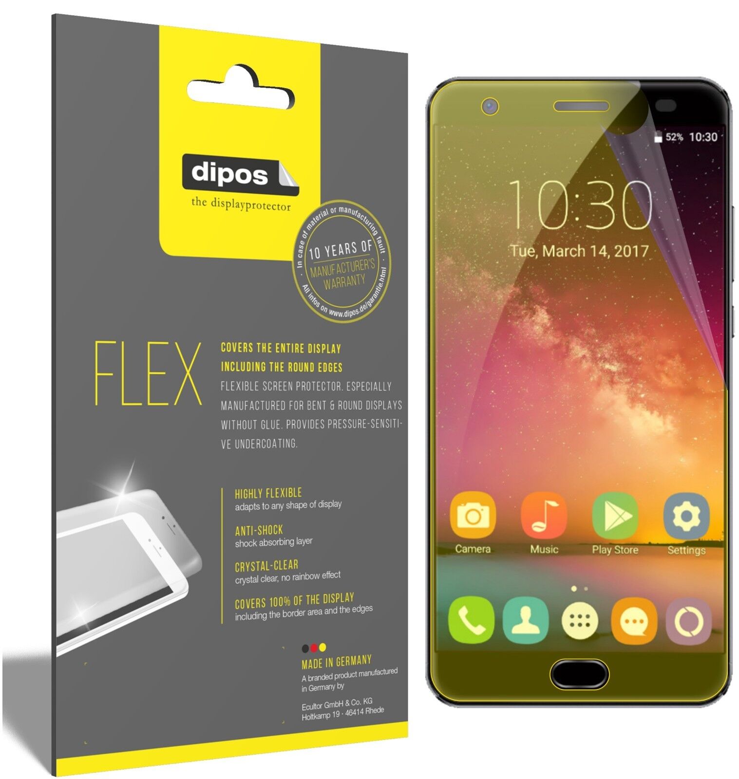 OukitelOK6000 Plus mit aufgebrachter dipos Displayschutzfolie, glasklare Darstellung ohne Einschränkungen