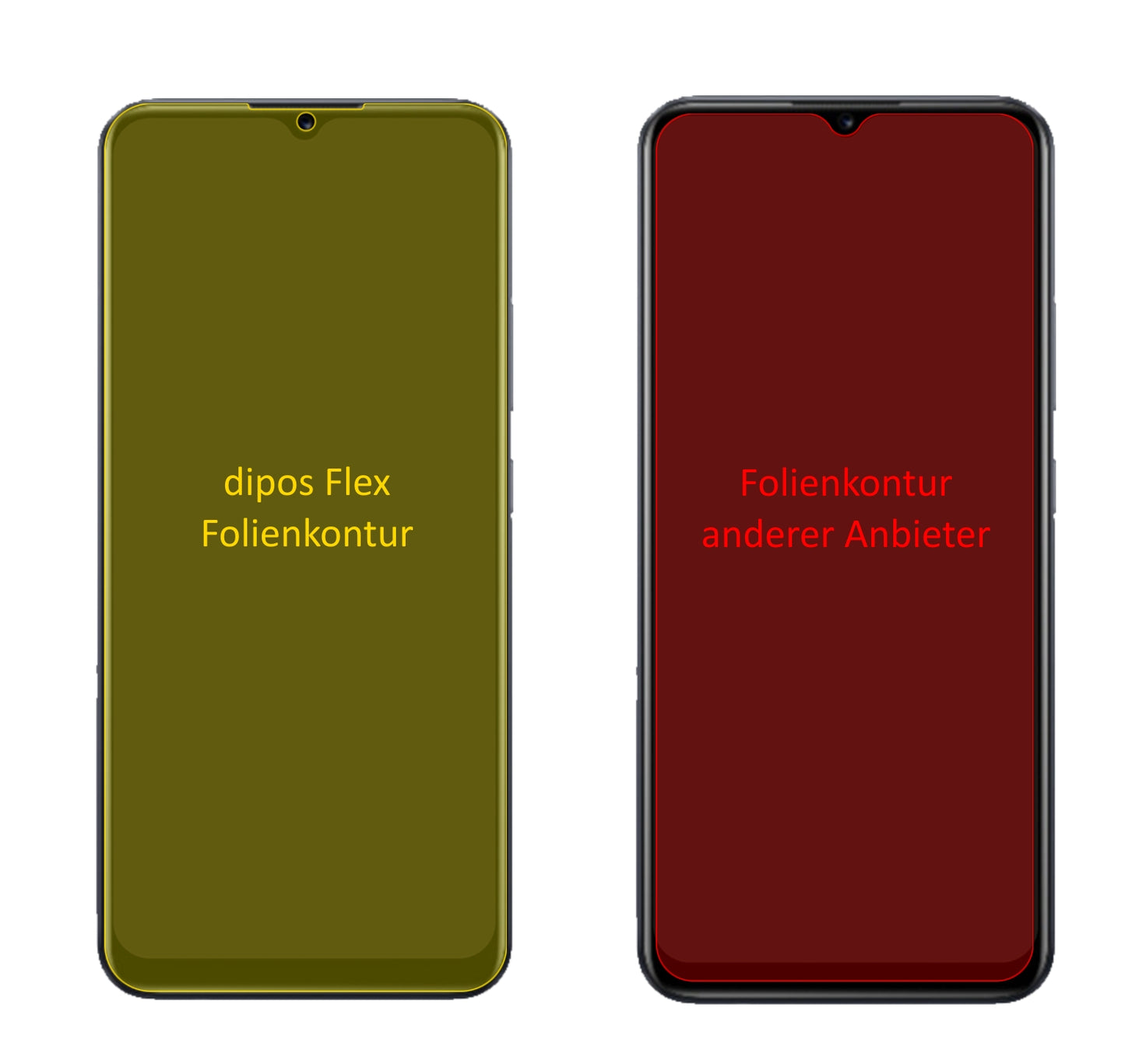 RealmeNarzo 50A mit aufgebrachter dipos Displayschutzfolie, glasklare Darstellung ohne Einschränkungen