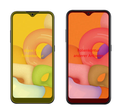 SamsungGalaxy A01 mit aufgebrachter dipos Displayschutzfolie, glasklare Darstellung ohne Einschränkungen
