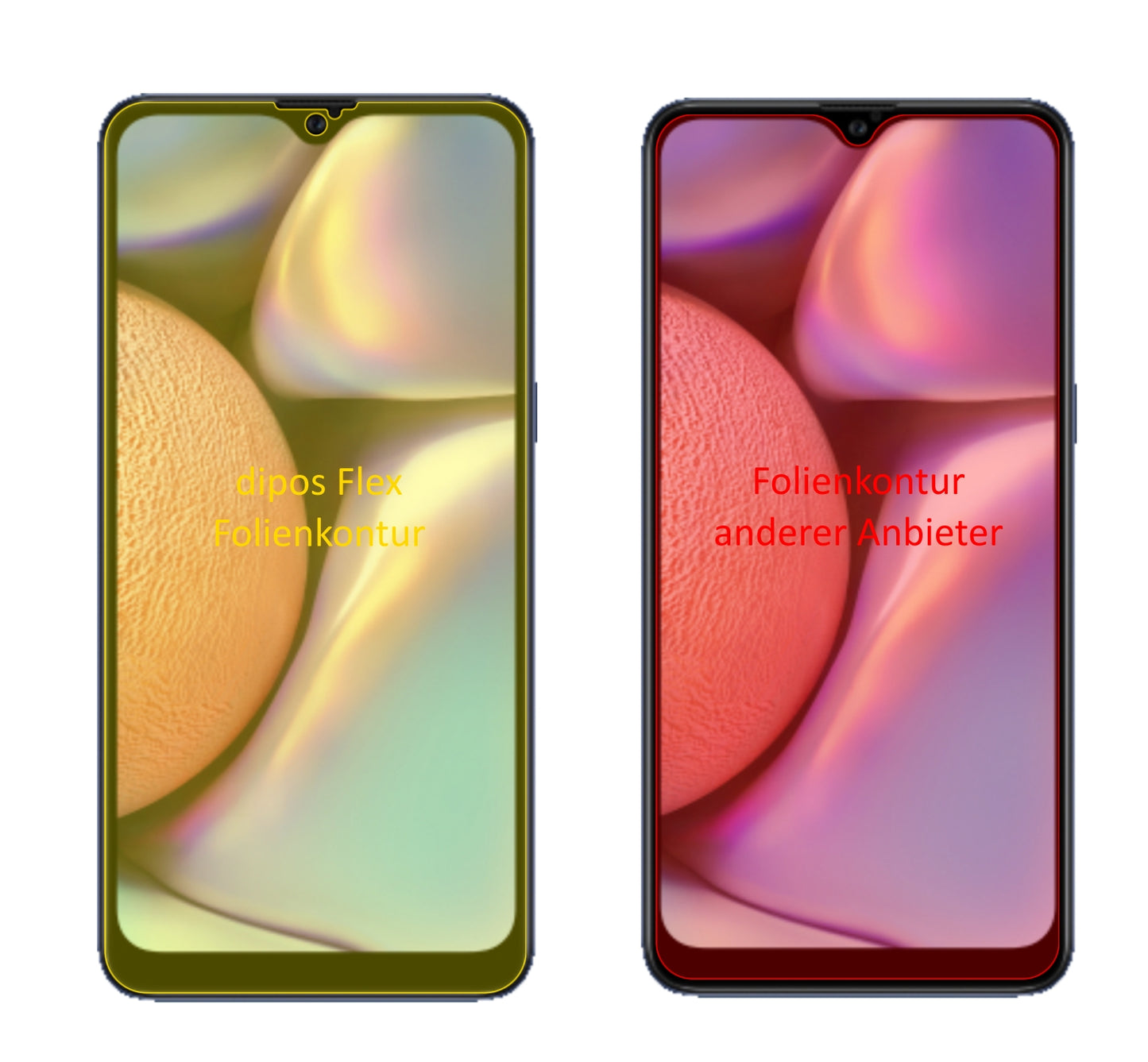 SamsungGalaxy A10s mit aufgebrachter dipos Displayschutzfolie, glasklare Darstellung ohne Einschränkungen
