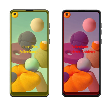 SamsungGalaxy A21 mit aufgebrachter dipos Displayschutzfolie, glasklare Darstellung ohne Einschränkungen