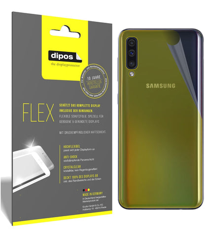 SamsungGalaxy A40 Rückseite mit aufgebrachter dipos Displayschutzfolie, glasklare Darstellung ohne Einschränkungen