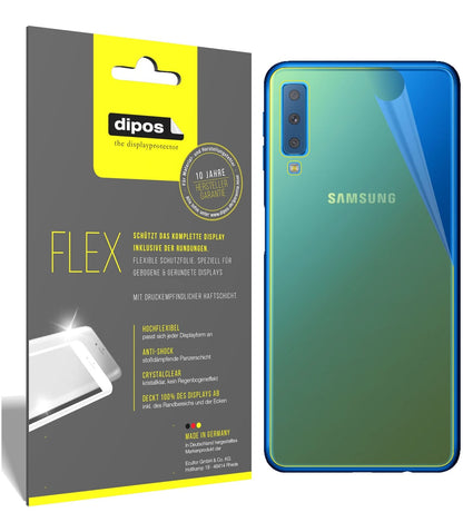 SamsungGalaxy A7 (2018) Rückseite mit aufgebrachter dipos Displayschutzfolie, glasklare Darstellung ohne Einschränkungen