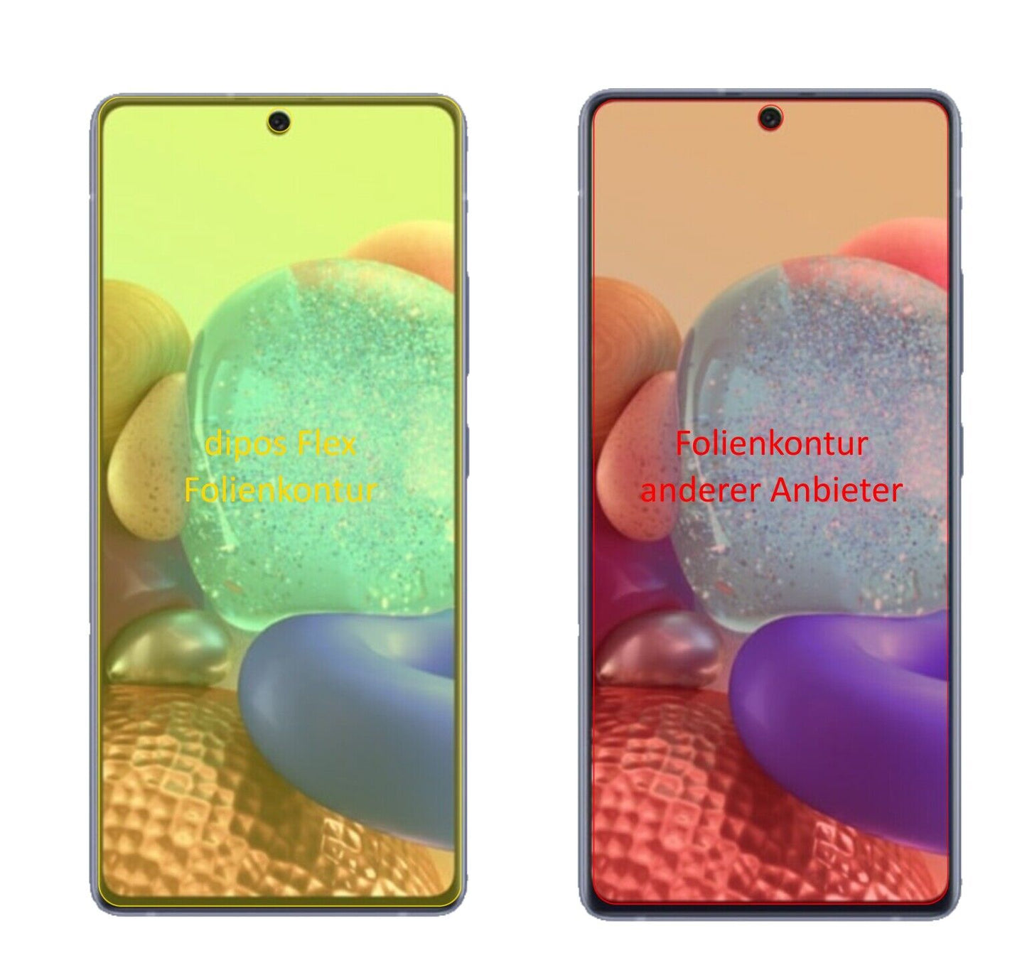SamsungGalaxy A71 5G mit aufgebrachter dipos Displayschutzfolie, glasklare Darstellung ohne Einschränkungen