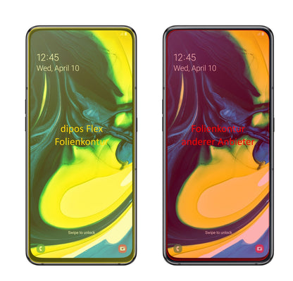 SamsungGalaxy A80 mit aufgebrachter dipos Displayschutzfolie, glasklare Darstellung ohne Einschränkungen