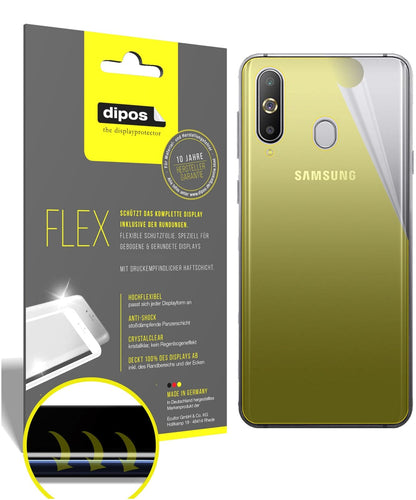 SamsungGalaxy A8s Rückseite mit aufgebrachter dipos Displayschutzfolie, glasklare Darstellung ohne Einschränkungen