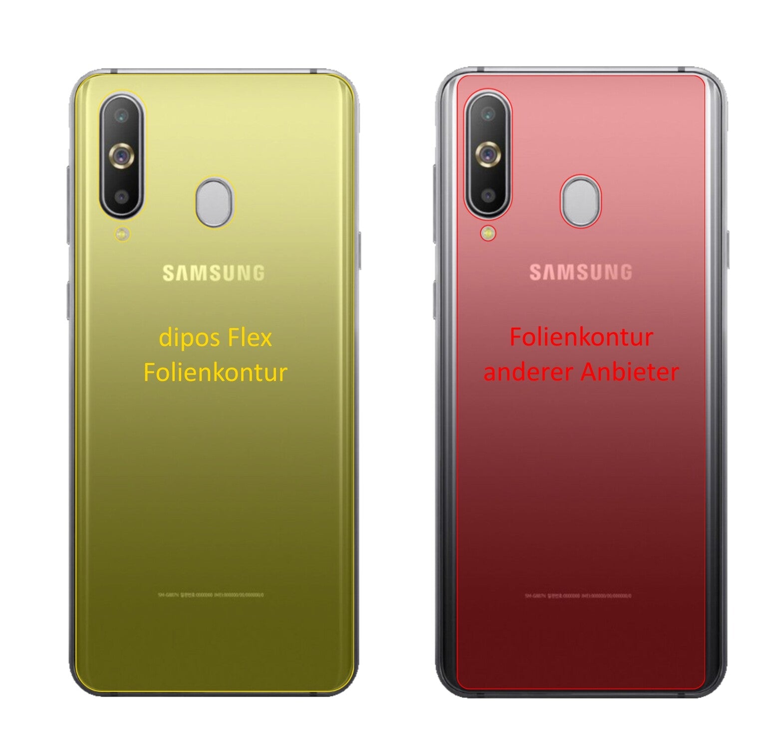 SamsungGalaxy A9 Pro (2019) Rückseite mit aufgebrachter dipos Displayschutzfolie, glasklare Darstellung ohne Einschränkungen