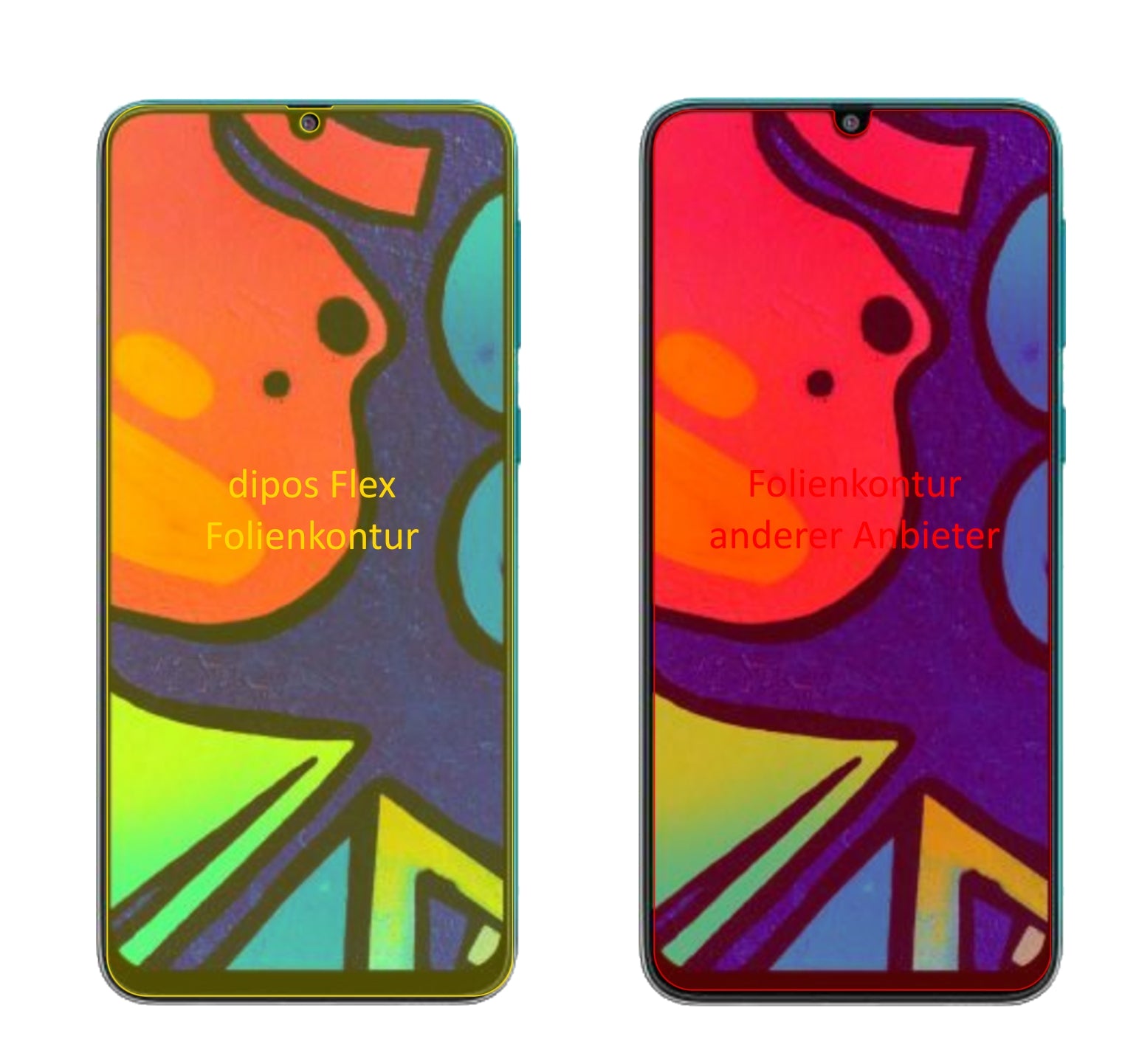 SamsungGalaxy F41 mit aufgebrachter dipos Displayschutzfolie, glasklare Darstellung ohne Einschränkungen