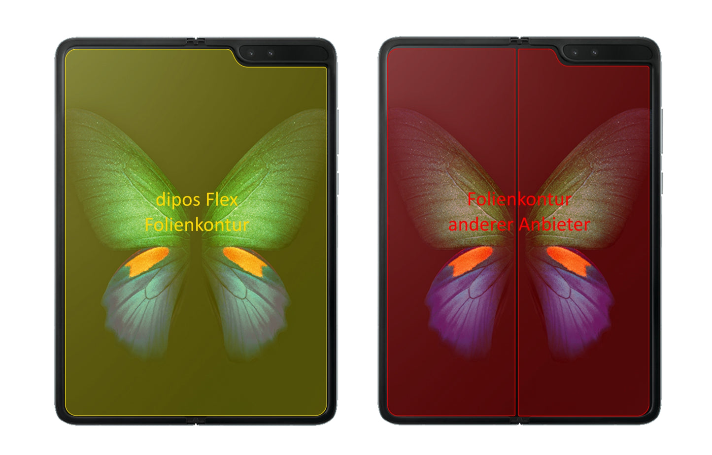 SamsungGalaxy Fold mit aufgebrachter dipos Displayschutzfolie, glasklare Darstellung ohne Einschränkungen