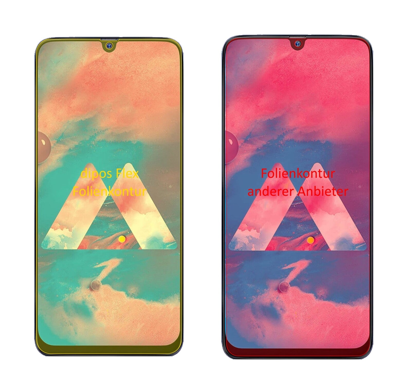 SamsungGalaxy M30 mit aufgebrachter dipos Displayschutzfolie, glasklare Darstellung ohne Einschränkungen