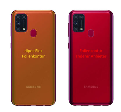 SamsungGalaxy M31s Rückseite mit aufgebrachter dipos Displayschutzfolie, glasklare Darstellung ohne Einschränkungen