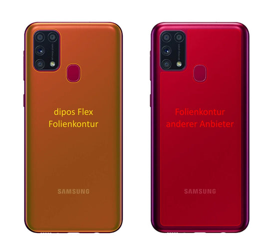 SamsungGalaxy M31s Rückseite mit aufgebrachter dipos Displayschutzfolie, glasklare Darstellung ohne Einschränkungen