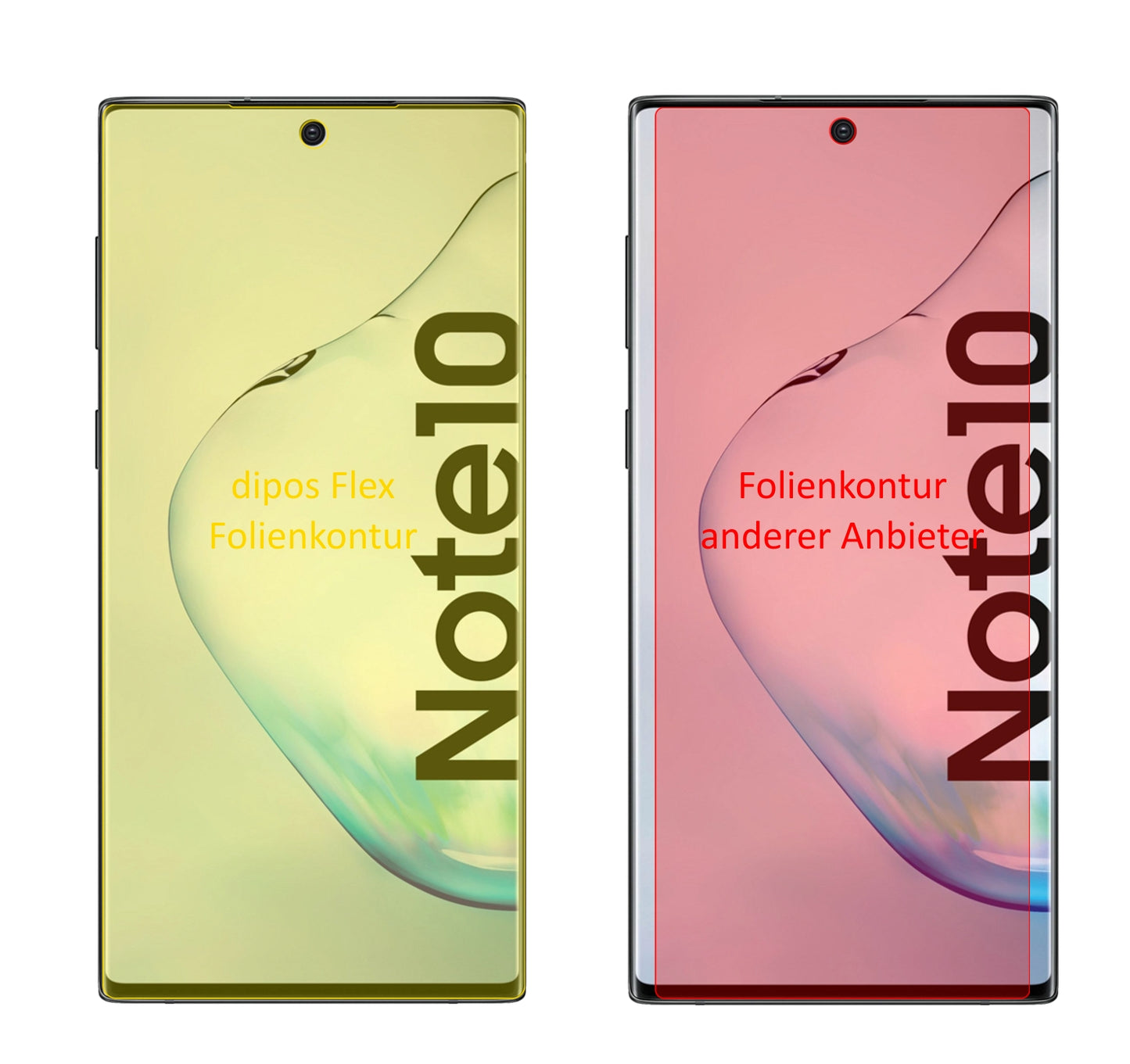 SamsungGalaxy Note 10 5G mit aufgebrachter dipos Displayschutzfolie, glasklare Darstellung ohne Einschränkungen
