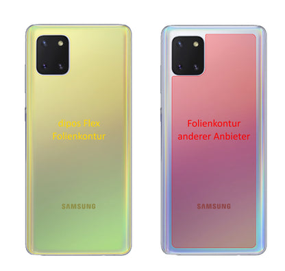 SamsungGalaxy Note 10 Lite Rückseite mit aufgebrachter dipos Displayschutzfolie, glasklare Darstellung ohne Einschränkungen