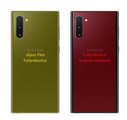 SamsungGalaxy Note 10 Rückseite mit aufgebrachter dipos Displayschutzfolie, glasklare Darstellung ohne Einschränkungen