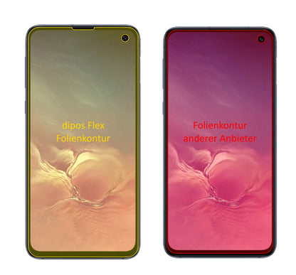 SamsungGalaxy S10e mit aufgebrachter dipos Displayschutzfolie, glasklare Darstellung ohne Einschränkungen