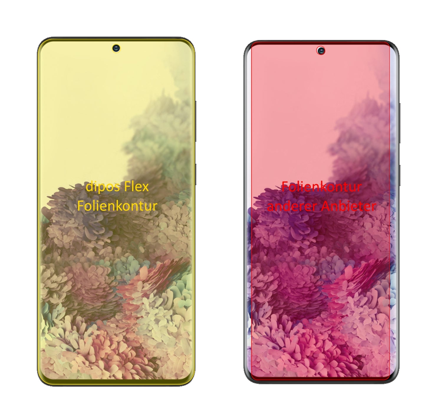SamsungGalaxy S20 Plus 5G mit aufgebrachter dipos Displayschutzfolie, glasklare Darstellung ohne Einschränkungen