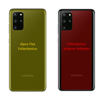 SamsungGalaxy S20 Plus Rückseite mit aufgebrachter dipos Displayschutzfolie, glasklare Darstellung ohne Einschränkungen