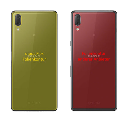SonyXperia L3 Rückseite mit aufgebrachter dipos Displayschutzfolie, glasklare Darstellung ohne Einschränkungen