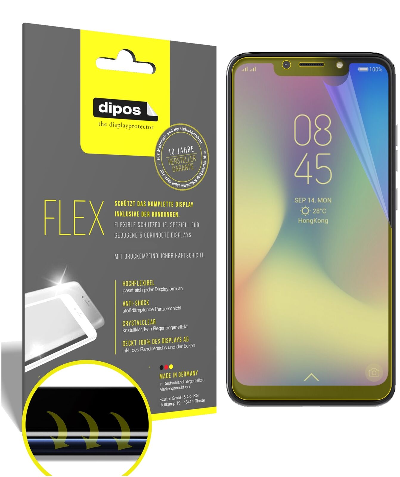 TecnoCamon 11 Pro mit aufgebrachter dipos Displayschutzfolie, glasklare Darstellung ohne Einschränkungen