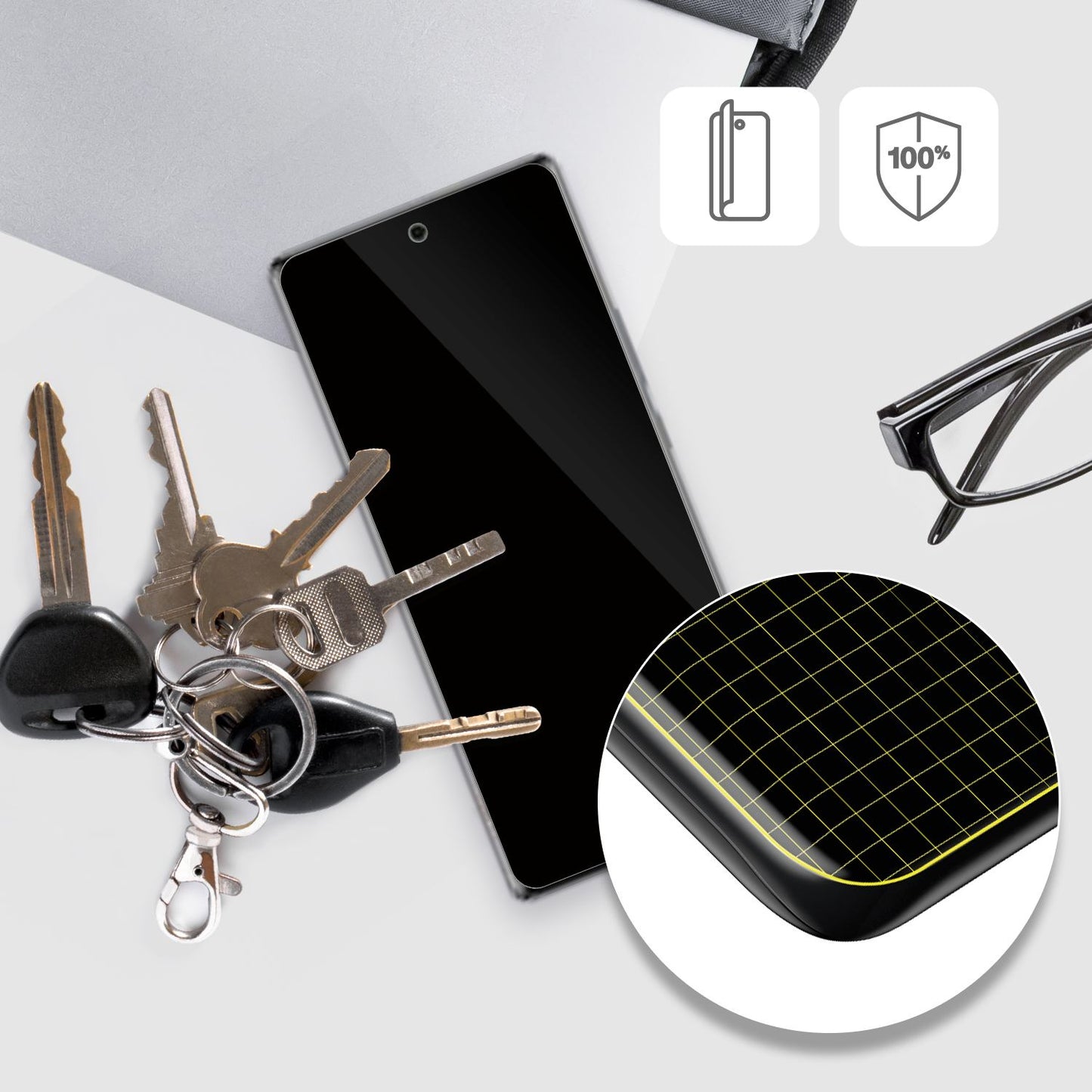 TecnoSpark 20 Pro+ mit aufgebrachter dipos Displayschutzfolie, glasklare Darstellung ohne Einschränkungen