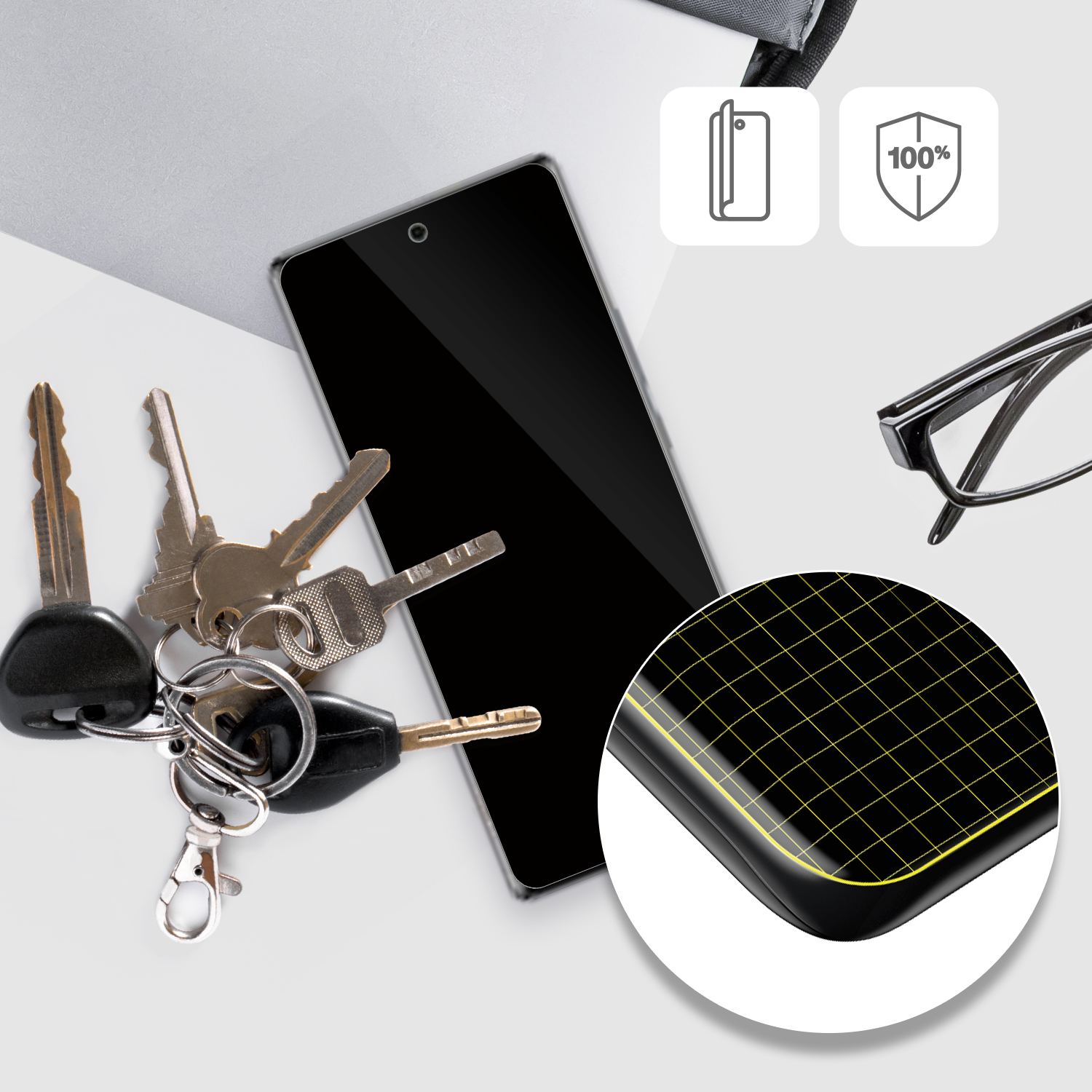 TecnoSpark 20 Pro+ mit aufgebrachter dipos Displayschutzfolie, glasklare Darstellung ohne Einschränkungen