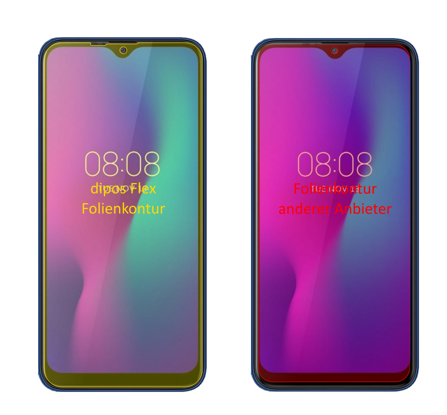 UlefonePower 6 mit aufgebrachter dipos Displayschutzfolie, glasklare Darstellung ohne Einschränkungen