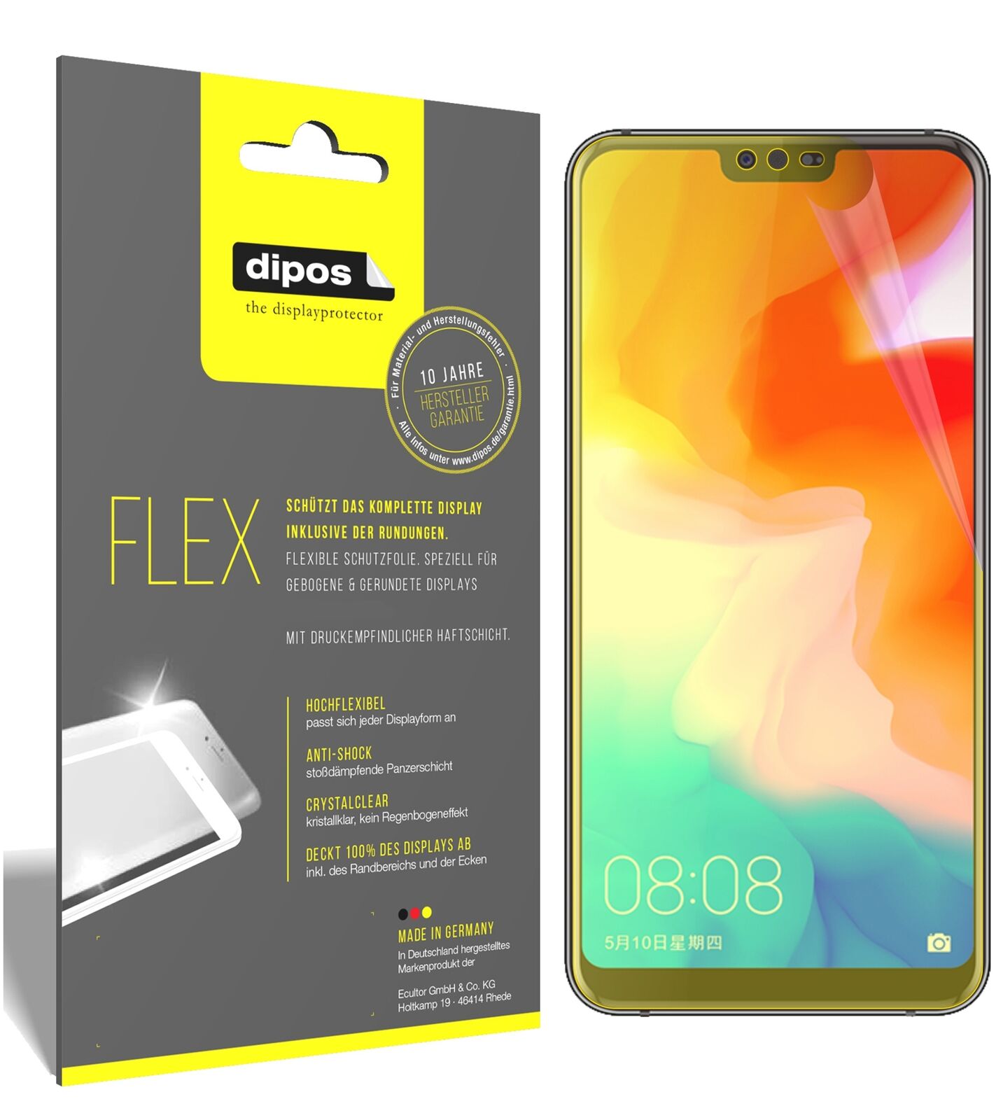 UlefoneT2 mit aufgebrachter dipos Displayschutzfolie, glasklare Darstellung ohne Einschränkungen
