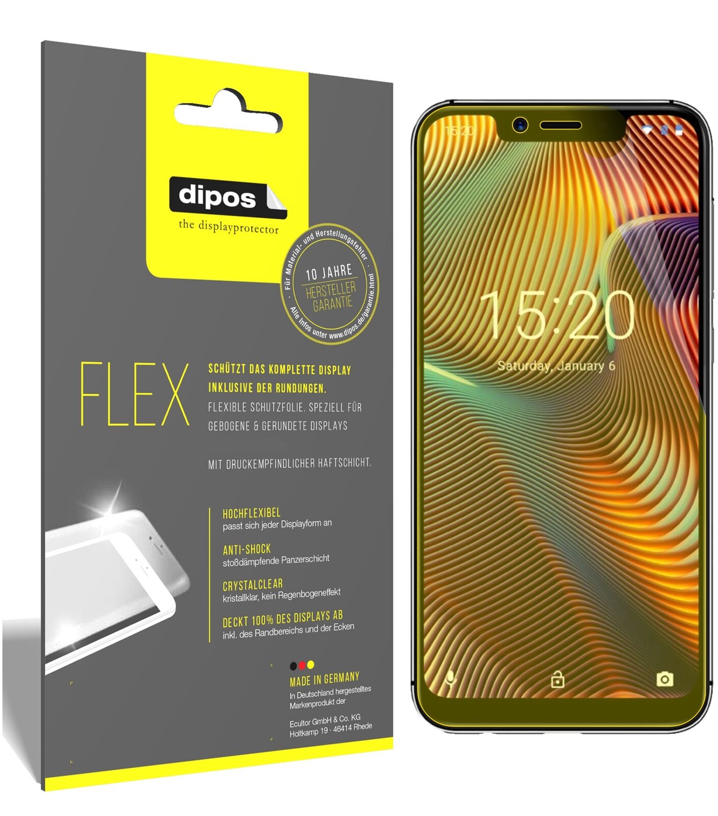 UmidigiA3 Pro (2018) mit aufgebrachter dipos Displayschutzfolie, glasklare Darstellung ohne Einschränkungen