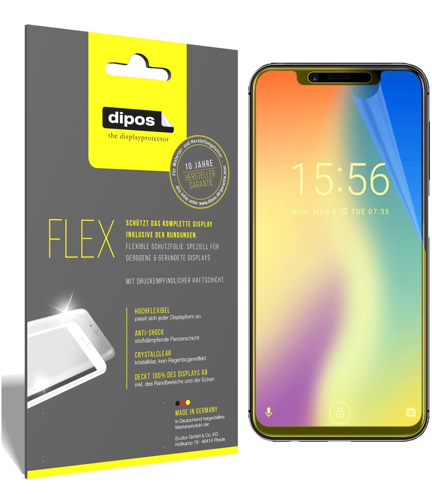 UmidigiOne mit aufgebrachter dipos Displayschutzfolie, glasklare Darstellung ohne Einschränkungen