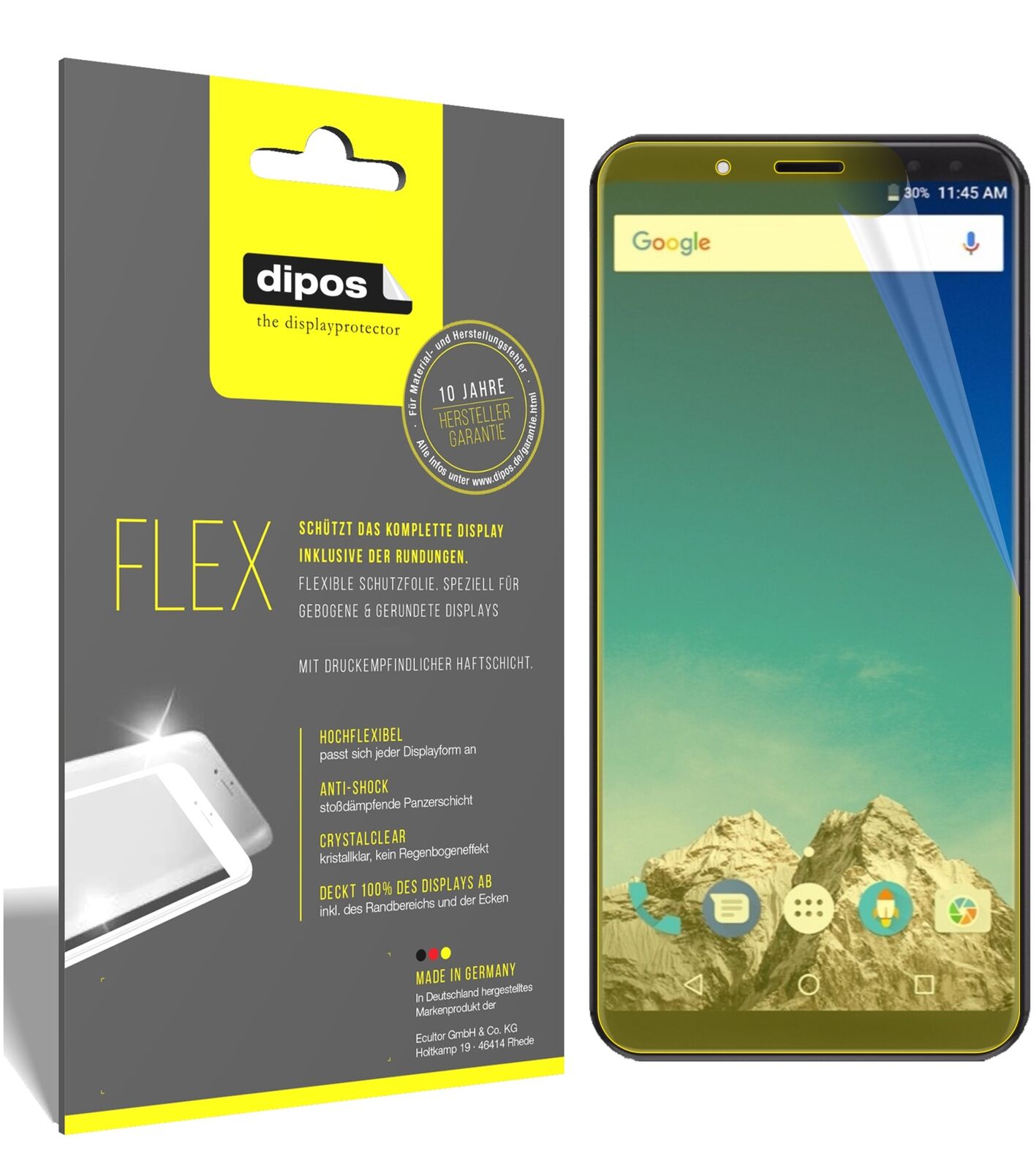 VerneeX mit aufgebrachter dipos Displayschutzfolie, glasklare Darstellung ohne Einschränkungen