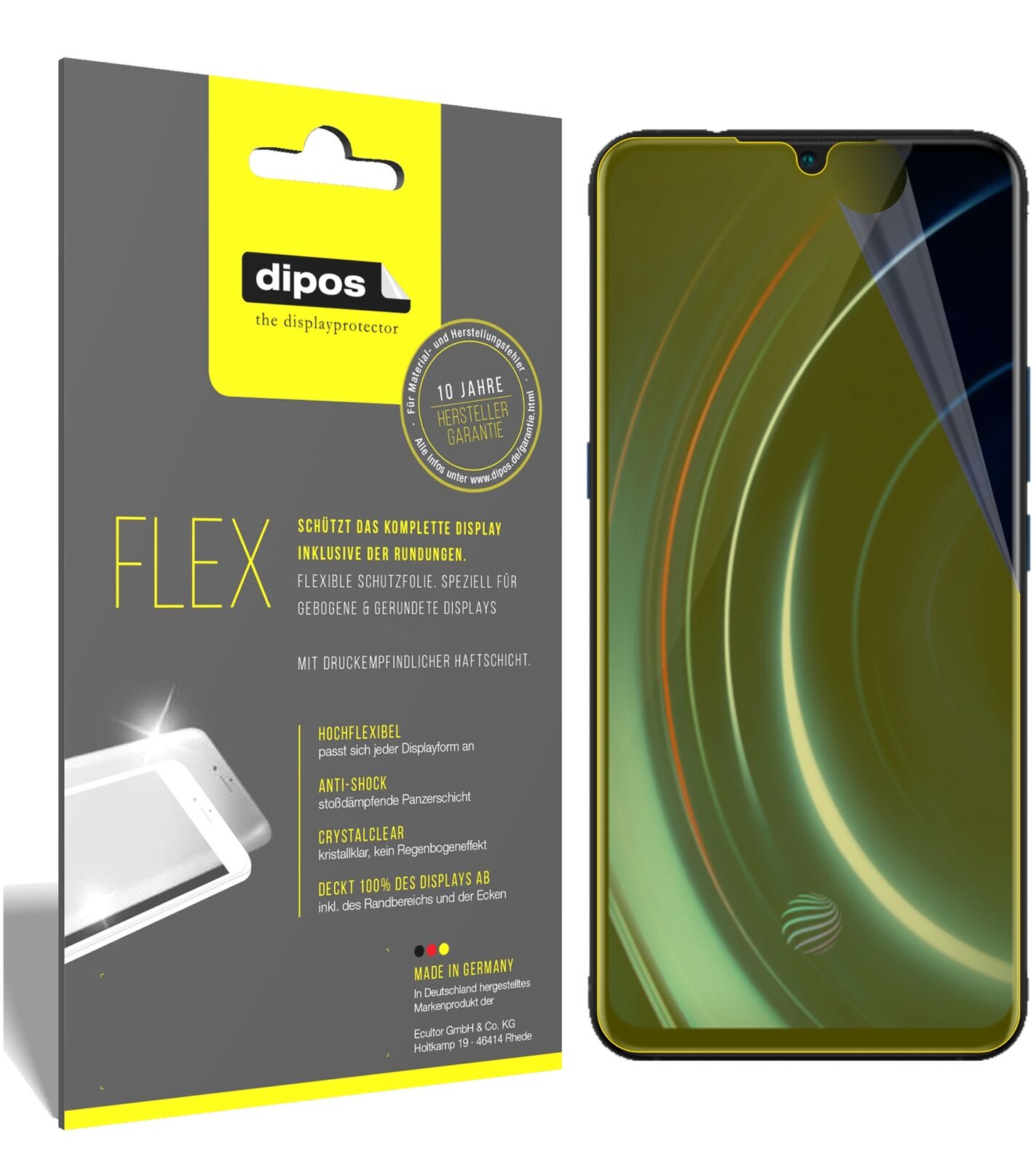 VivoIQOO mit aufgebrachter dipos Displayschutzfolie, glasklare Darstellung ohne Einschränkungen