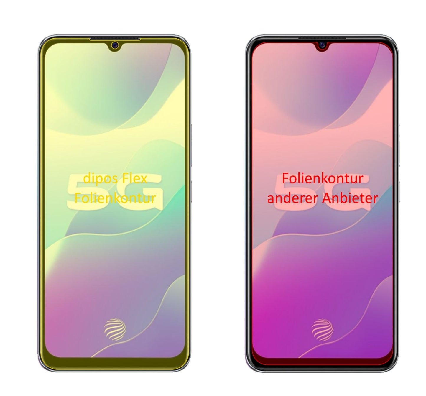 VivoS7e 5G mit aufgebrachter dipos Displayschutzfolie, glasklare Darstellung ohne Einschränkungen
