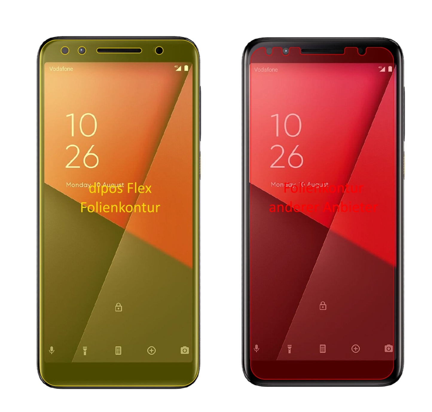VodafoneSmart N9 mit aufgebrachter dipos Displayschutzfolie, glasklare Darstellung ohne Einschränkungen