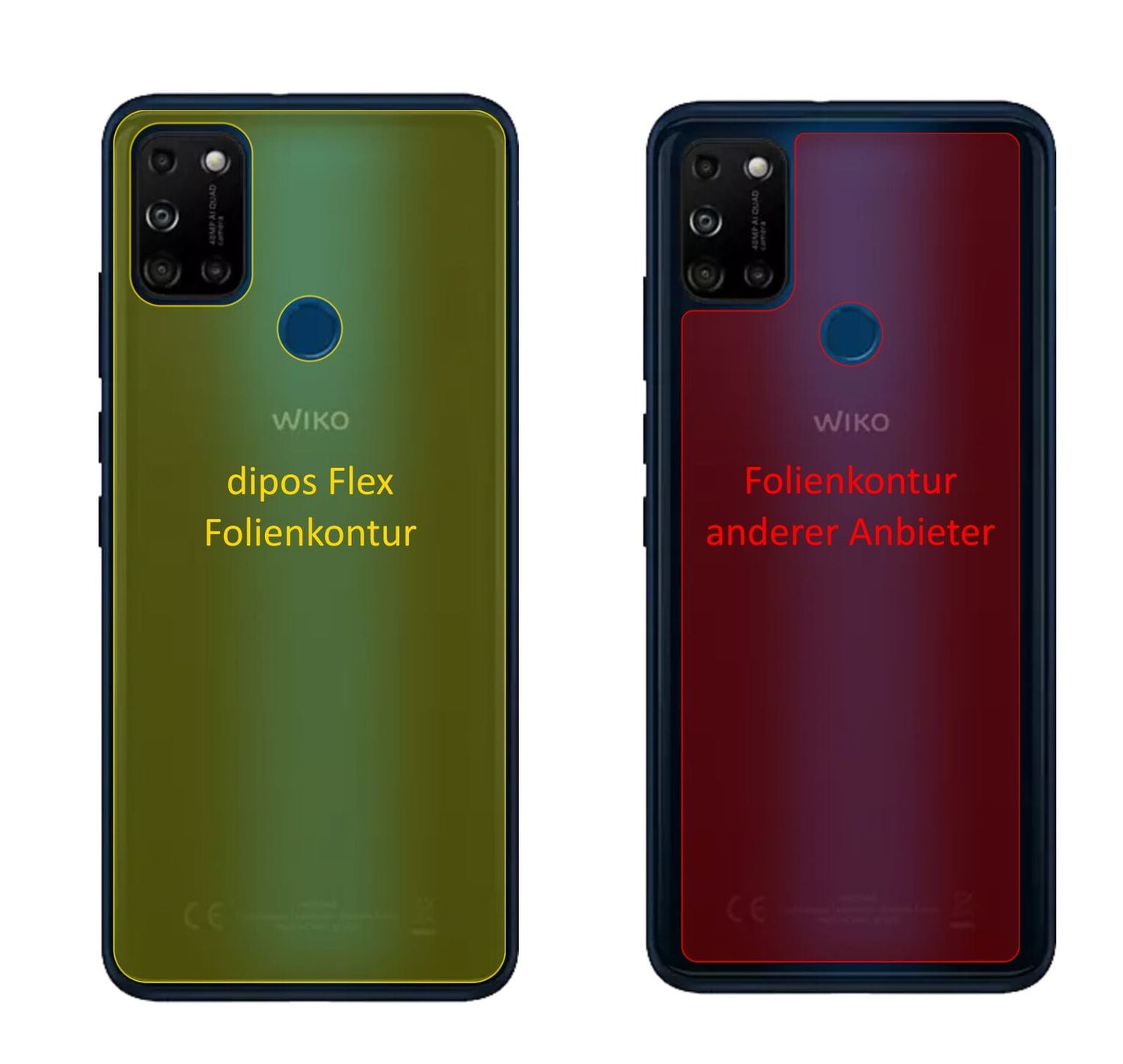 WikoView5 Plus Rückseite mit aufgebrachter dipos Displayschutzfolie, glasklare Darstellung ohne Einschränkungen