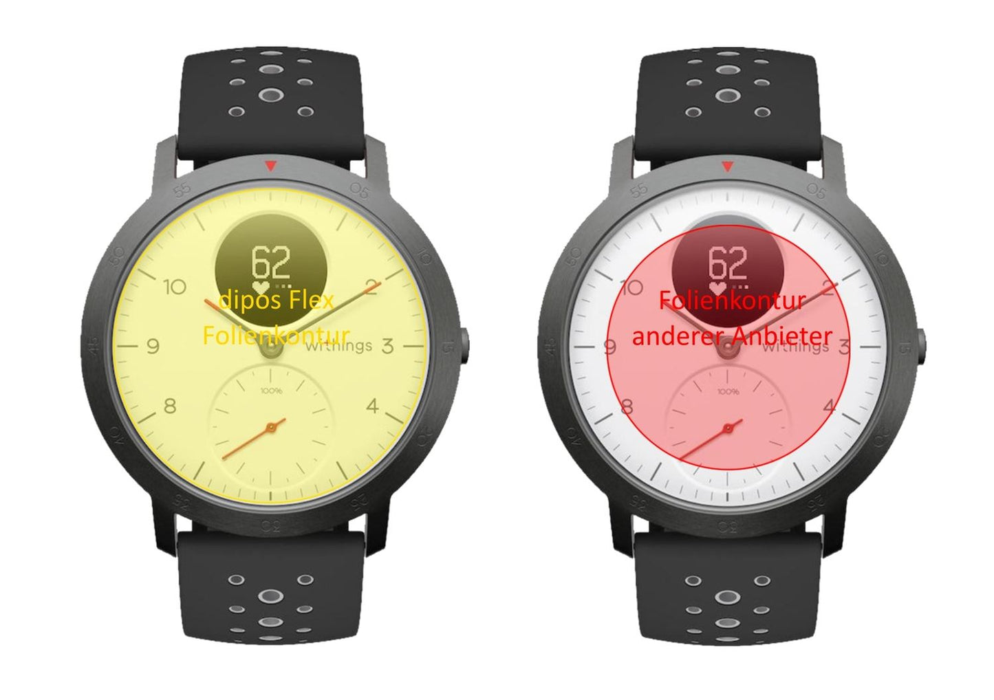 WithingsSteel Hr Sport mit aufgebrachter dipos Displayschutzfolie, glasklare Darstellung ohne Einschränkungen