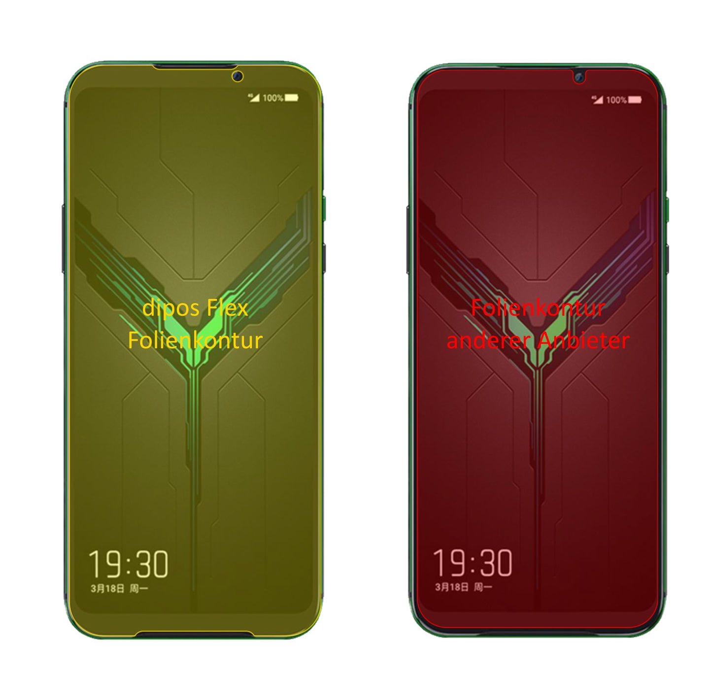 XiaomiBlack Shark 2 mit aufgebrachter dipos Displayschutzfolie, glasklare Darstellung ohne Einschränkungen