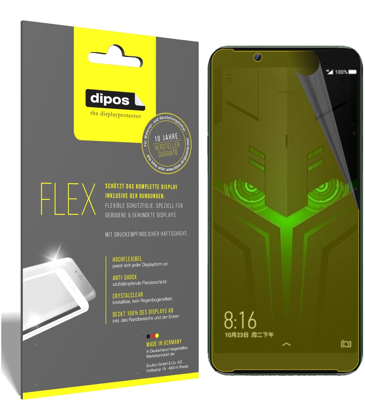 XiaomiBlack Shark Helo mit aufgebrachter dipos Displayschutzfolie, glasklare Darstellung ohne Einschränkungen