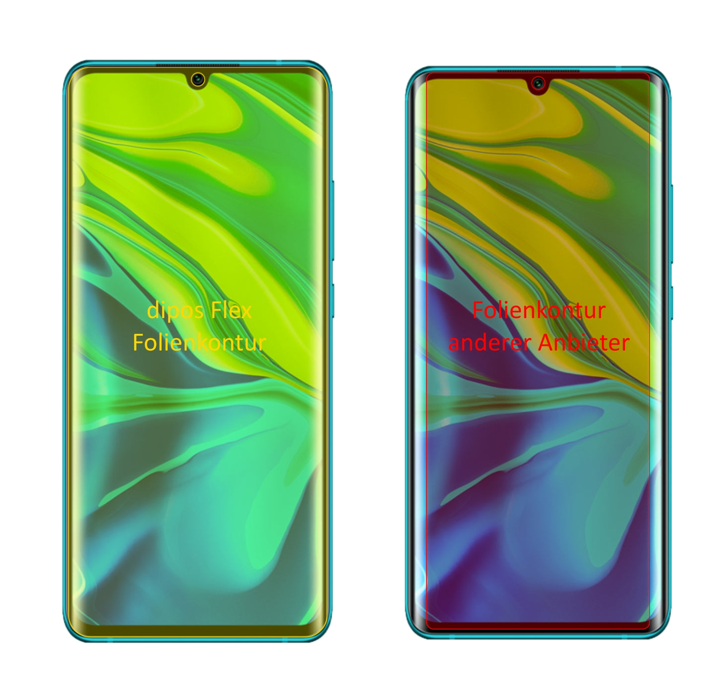 XiaomiMi Note 10 Pro mit aufgebrachter dipos Displayschutzfolie, glasklare Darstellung ohne Einschränkungen