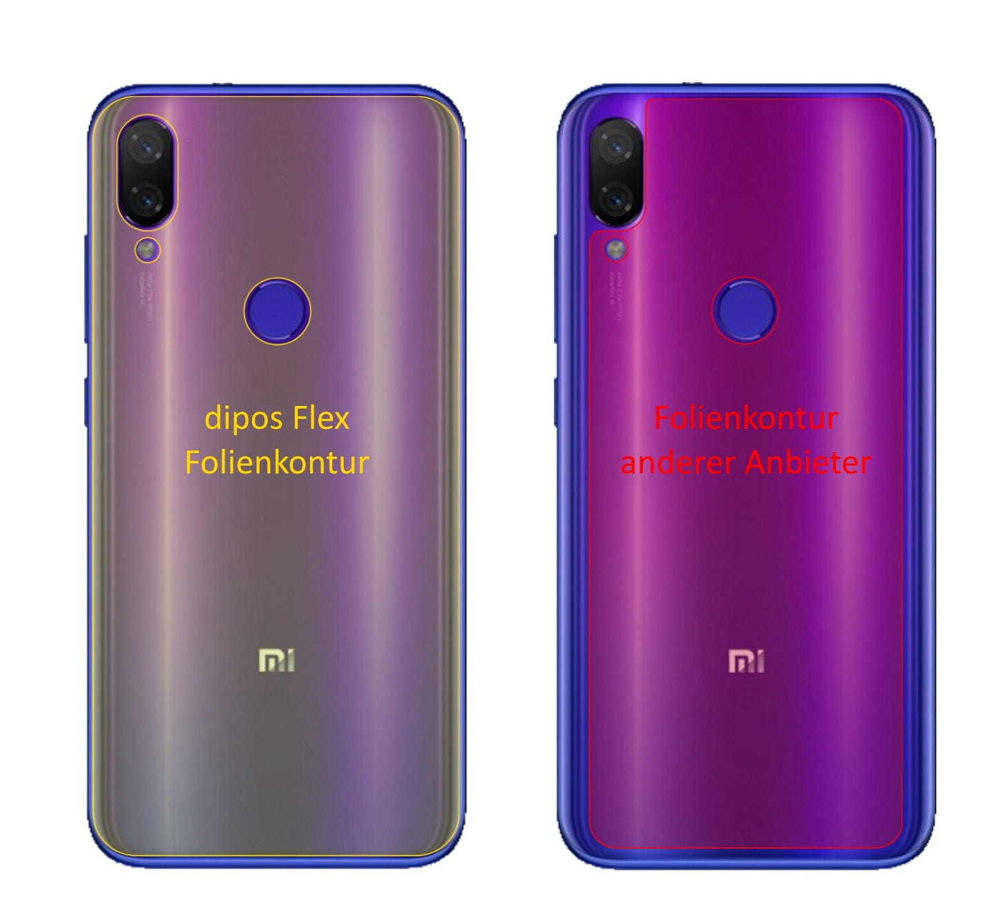 XiaomiMi Play Rückseite mit aufgebrachter dipos Displayschutzfolie, glasklare Darstellung ohne Einschränkungen