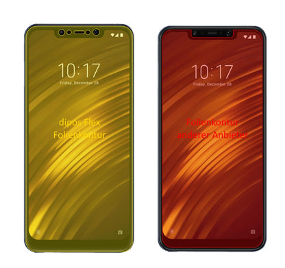 XiaomiPocophone F1 mit aufgebrachter dipos Displayschutzfolie, glasklare Darstellung ohne Einschränkungen