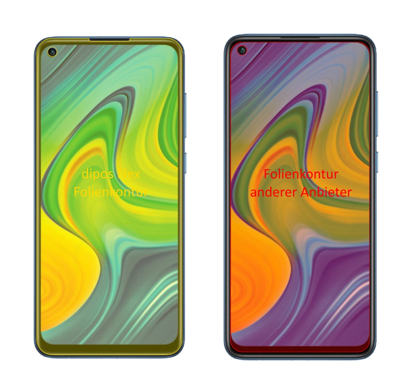 XiaomiRedmi 10X 4G mit aufgebrachter dipos Displayschutzfolie, glasklare Darstellung ohne Einschränkungen
