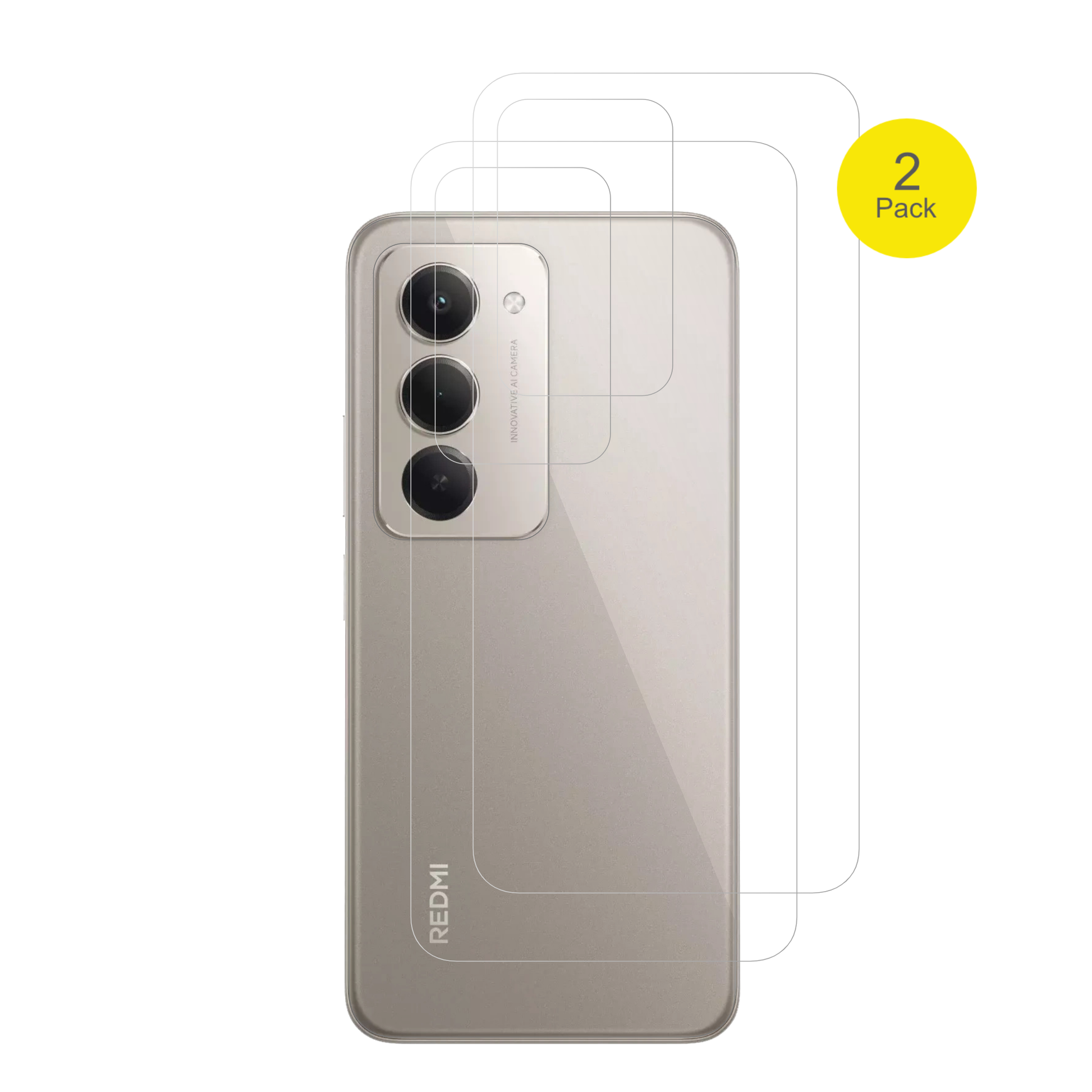 XiaomiRedmi 15 4G R�ckseite mit aufgebrachter dipos Displayschutzfolie, glasklare Darstellung ohne Einschr�nkungen