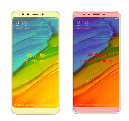 XiaomiRedmi 5 Plus mit aufgebrachter dipos Displayschutzfolie, glasklare Darstellung ohne Einschränkungen