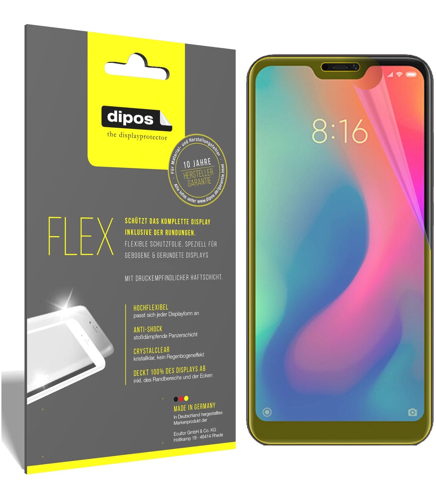 XiaomiRedmi 6 Pro mit aufgebrachter dipos Displayschutzfolie, glasklare Darstellung ohne Einschränkungen