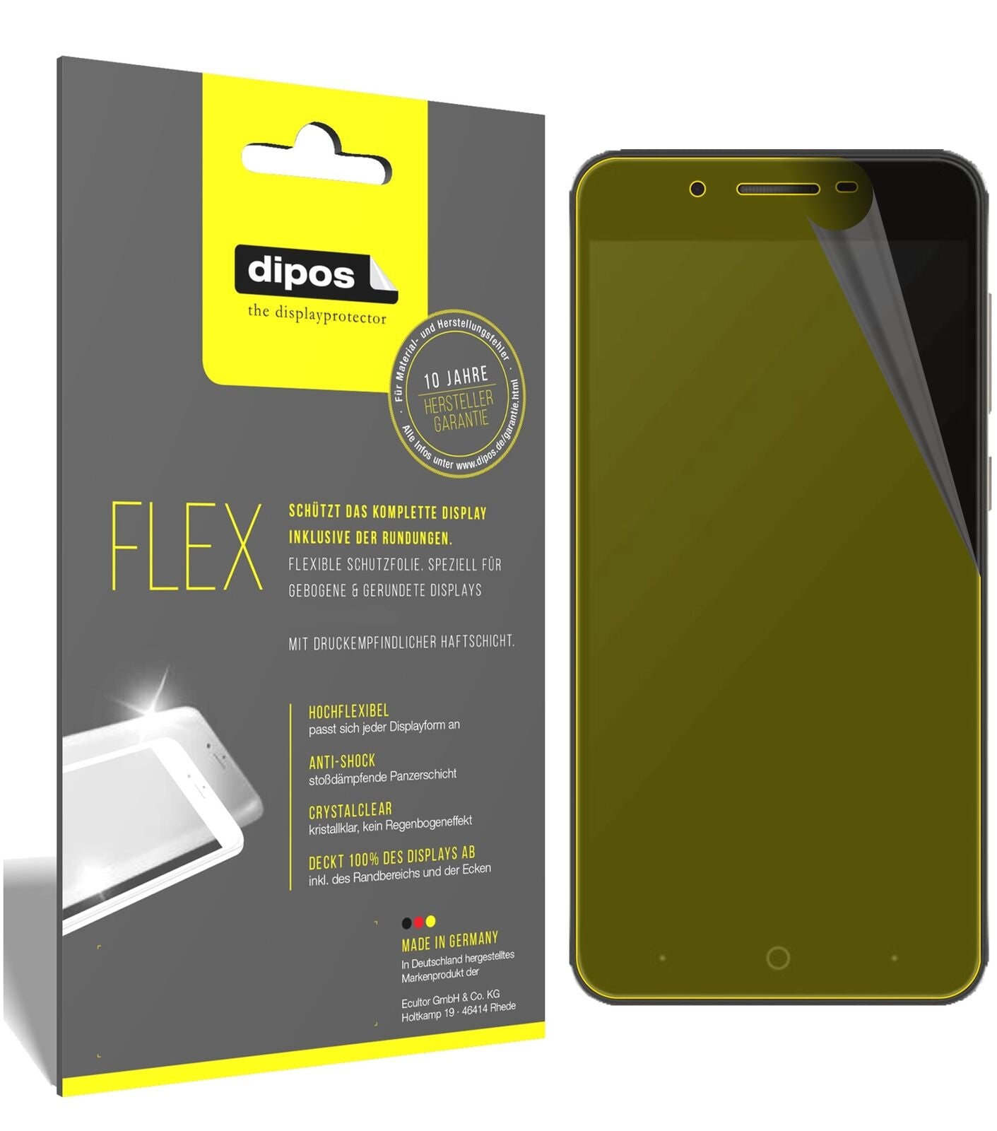 ZTEBlade A610 Plus mit aufgebrachter dipos Displayschutzfolie, glasklare Darstellung ohne Einschränkungen