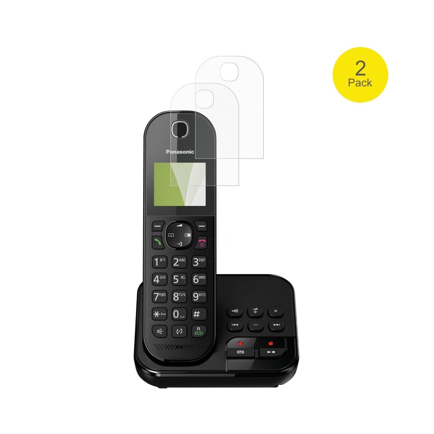 PanasonicKX-TGC422 mit aufgebrachter dipos Flex Schutzfolie, glasklare Darstellung ohne Einschränkungen