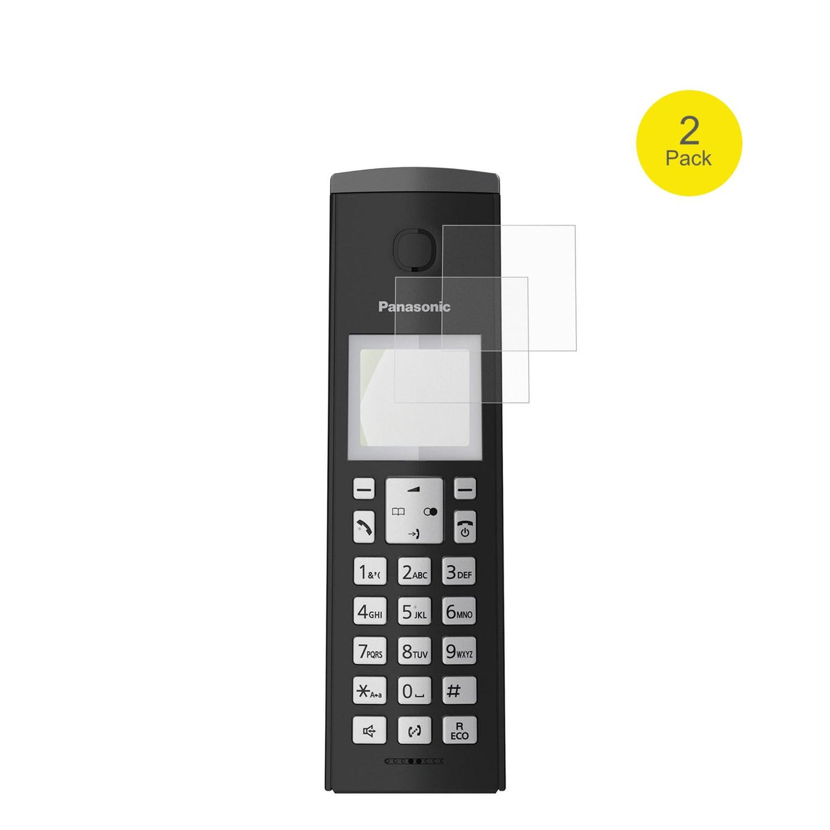 PanasonicKX-TGK220 mit aufgebrachter dipos Flex Schutzfolie, glasklare Darstellung ohne Einschränkungen