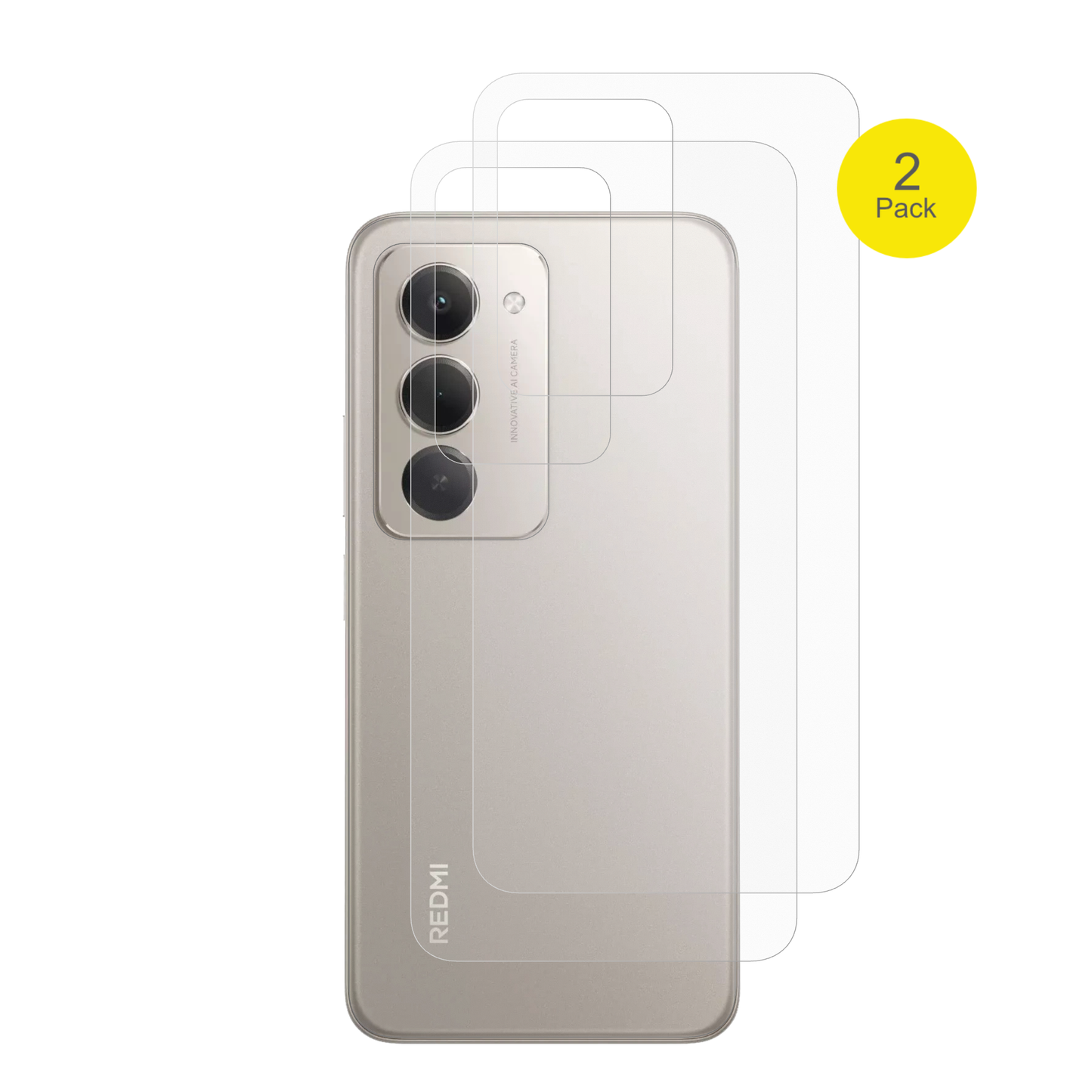 XiaomiRedmi 15 4G R�ckseite mit aufgebrachter dipos Flex Schutzfolie, glasklare Darstellung ohne Einschr�nkungen